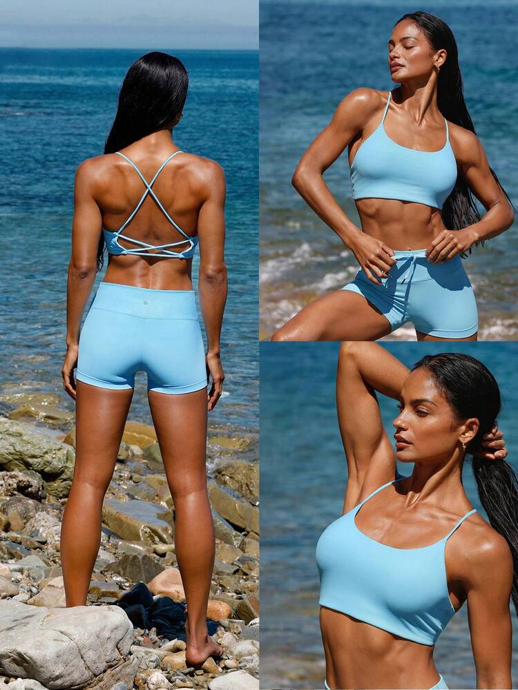 FeatherFit™ Crisscross Back Sports Bra Light Support Yoga Studio Gym Daily  Spring Summer