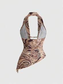 ROMWE Grunge Punk Hollow Neck Asymmetrical Hem Retro Paisley Print Camisole - Multicolor - View 8