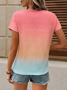 EMERY ROSE Plus Size Casual Fashionable Fitted Pullover Short Sleeve T-Shirt For Women - Multicolor - View 2