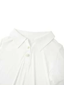 GlowEve CURVE Plus Size White Ribbed Knit Short Sleeve T-Shirt, Button Detail Casual Top Button Shirt White Polo Shirt Collared Shirt Ribbed Shirt Short Sleeve Polo Button Detail Shirt Ribbed Knit Top - White - View 6