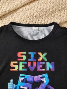 SHEIN Bộ đồ ngủ dài tay và quần dài in hình nhân vật hoạt hình số phát sáng trong bóng tối dành cho bé trai, 67 Digital Home Wear, thích hợp cho mùa xuân/thu/mọi mùa. - Nhiều màu - Xem 5