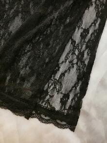 女士性感蕾丝薄纱睡裙 - 黑色 - 查看 4