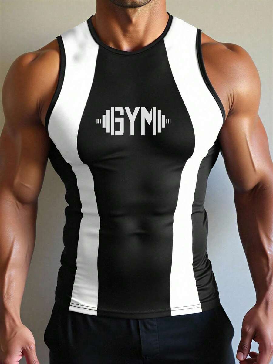 Manfinity Chaleco sin mangas con parches de color contrastante y estampado de letras para hombres, deportes y fitness - Multicolor - Ver 1