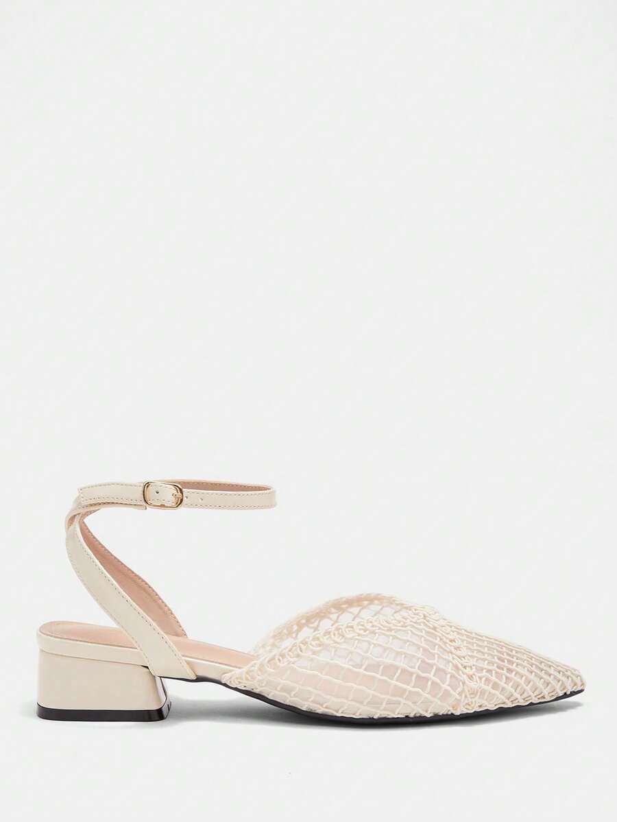 CUCCOO CURVES 女鞋 女士尖头搭扣设计 日常百搭时尚宽楦高跟鞋 - 杏色 - 查看 1