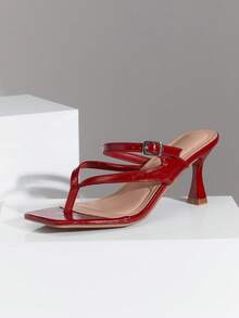 SHUZIA Sandal xỏ ngón đế thấp, mũi vuông, thoải mái dành cho nữ. - Đỏ - Xem 6