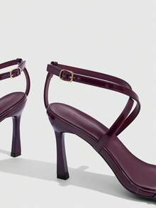 CUCCOO SZL 女士可调节简约酒红色高跟凉鞋，适合日常休闲穿着，春季鞋履，春假复活节舞会高跟鞋 - 酒紅色 - 查看 5