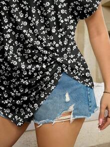 SHEIN LUNE 大码休闲圆领短袖T恤，印花图案 - 彩色 - 查看 5