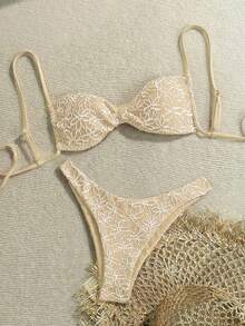 Swim Mod 2026 Floral Print Women's Bikini Set, Suitable For Beach Vacation - Beige - View 5