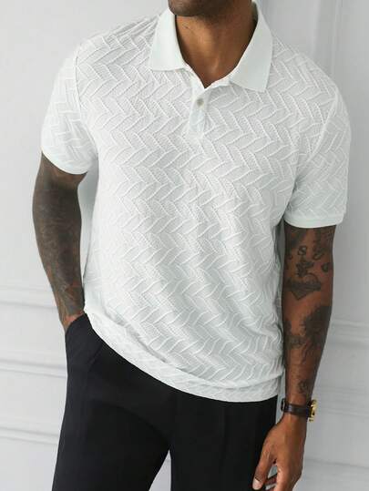 HUEFORM Men's Old Money Short Sleeve Textured Fabric Polo Shirt, Suitable For Outings, Gatherings, And Vacations For Summer Men
