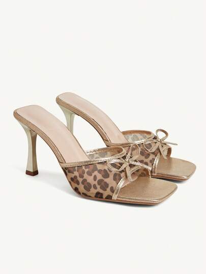 CUCCOO CHICEST Giày nữ mũi vuông gót mảnh gợi cảm thời trang lộng lẫy kiểu slip-on thắt nơ váy dự tiệc hộp đêm giày cao gót hở mũi dép lê nữ