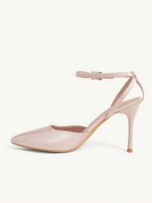 CUCCOO CHICEST Giày nữ mới, kiểu Pháp, gợi cảm, mũi kín, cao gót thời trang, gót thấp, gót nhọn, kiểu dây chéo, chất liệu satin, thích hợp cho tiệc tùng, đám cưới. - Màu nude - Xem 5