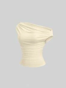 Sweetra Women's Spring Asymmetric Ruffle Asymmetric-Shoulder Elegant Lightweight Comfortable Versatile Casual Blouse Set - Multicolor - View 5