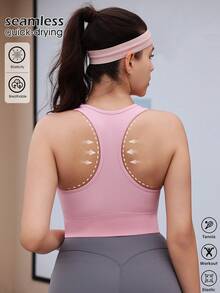 Yoga Basic Sujetador deportivo sin costuras de unicolor con espalda de tirantes - Rosa - Ver 2