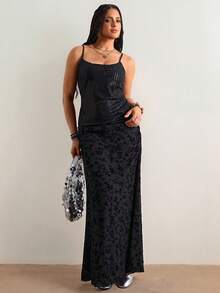 Freevana Đầm maxi dáng xòe ôm sát, thanh lịch, cổ điển, lãng mạn, cỡ lớn, chất liệu dệt kim, thích hợp cho mùa xuân/hè. - màu đen - Xem 6