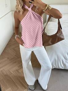 SHEIN EZwear 休闲复古风度假波点印花女式上衣，适合春夏、度假、复古派对等场合 - 彩色 - 查看 4