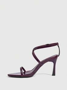 CUCCOO SZL 女士可调节简约酒红色高跟凉鞋，适合日常休闲穿着，春季鞋履，春假复活节舞会高跟鞋 - 酒紅色 - 查看 4