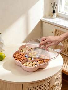 Nuts And Dried Fruits Box, A Stylish Chinese-Style Red Fruit Tray With A Lid, Perfect For Weddings, Living Rooms, And Snacking. It Features Multiple Compartments For Candy And Other Snacks. - Baby Pink - View 3