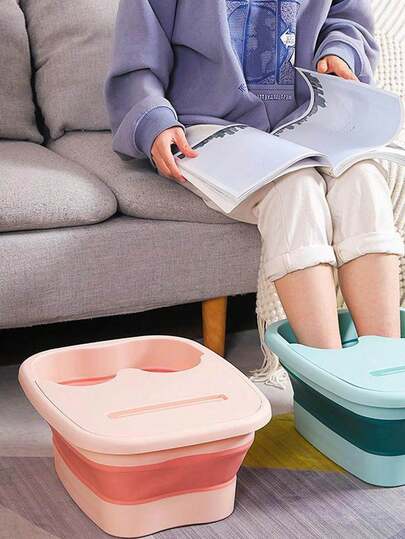 1 Piece Pink Collapsible Foot Bath Bucket, Foot Bath Tool, Foot Bath Massager, Foot Soaking Bucket, Home Collapsible Foot Bath Basin, Portable Massage Foot Washing Basin, Extendable Travel Bucket, Folding And Extendable Bucket, Student Dormitory Foot Bath Bucket, Heat Preservation, With Lid, Foot Soaking Basin, Convenient For Travel And Carrying.