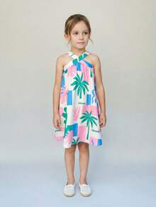 SHEIN Casuvi Kids Đầm không tay in họa tiết hoa nhiệt đới, kiểu dáng thường ngày cho bé gái, bộ sưu tập Xuân/Hè mới. - Nhiều màu - Xem 1