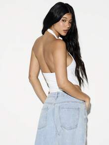 KIZN Women's High Neck Twisted One Piece Swimsuit With Cross Back Cutout Detail And Halter Strap Design Perfect For Beach Summer Vacation - White - View 2