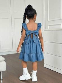 Young Girl' New Fashion Casual Soft Cute Boho Back Bowknot Decor Blue Denim Sleeveless Loose Dress Spring Summer,,For Kids Girls Spring/Summer Dailywear Outfits, Girls Streetwear Outfits,Girls Beach Outfit,Vacation Outfits For Girls,Casual Clothes For Girls,Graphic Dress,Toddler Dress,4-Year-Old Girls Dress,Summer Dress,Casual Dress,Cherry Dress,Elegant Dresses For Party,Elegant Dresses For Girls - Light Wash - View 2