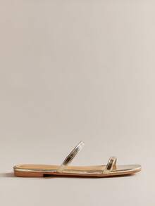 Hauture Metallic Two Thin Band Open Toe Flat Slide Sandals Summer Shoes Spring Shoes Spring Break Easter Mother's Day Present For Christmas - Gold - View 1