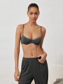 Ocili 1pc Women's Fashion Comfortable Wireless Solid Color Bra, Sexy Backless Versatile Lingerie - Dark Grey - View 3