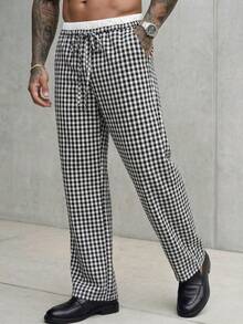 GENTILAND Men's Woven Striped Loose Long Casual Straight Leg Pants, Suitable For Daily Wear - Black - View 7