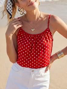 Sylviya Ladies' Polka Dot Printed Camisole Top,Casual - Burgundy - View 6