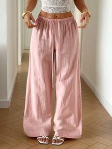 SHEIN PETITE Quần ống đứng có họa tiết dành cho nữ mùa hè - Hồng - Xem 4