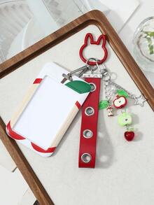ROMWE Kawaii 1個創意卡通甜美精緻百搭田園風紅色亮面皮革金屬氣孔眼腕帶圓珠合金蘋果芯銀色鏤空星星愛心爪鏈樹脂綠葉立體仿真透明切片蘋果印花白色壓克力滑蓋卡套校園卡套星卡套交通卡套DIY塗鴉兔子鑰匙圈配件包掛件，適合上班族、學生、派對愛好者、日常佩戴、節日禮物 - 紅色-138 - 查看 11