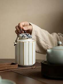 Cirelle 1 Pc Ceramic Storage Jar, Portable Chinese Style Storage Jar For Household Use, Household Storage Tank, One Can For Storage And Storage Dual-Use, Suitable For Christmas, Halloween, Valentine's Day, Birthday Gifts - Multicolor - View 5