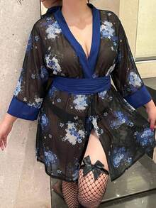 Vibekara Sexy Romantic Printed Waist Cinching Short Dress - Blue - View 6