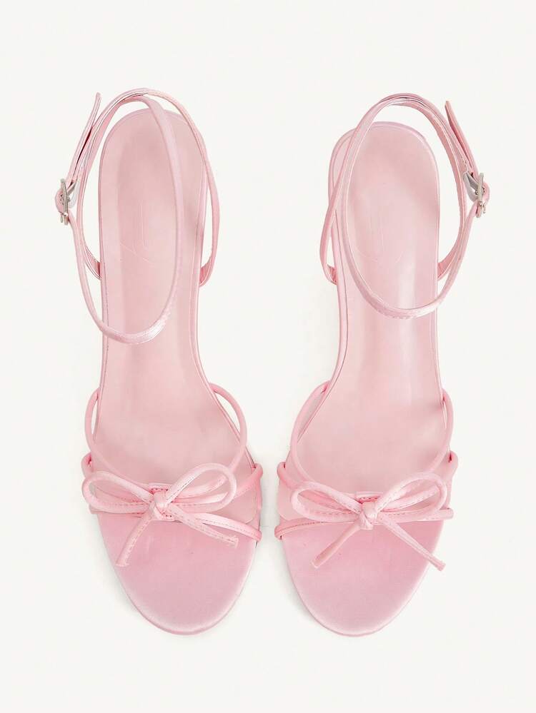 CUCCOO CHICEST Women Shoes Pink Satin Satin Bow Design Fashion Thin Strip Strap Daily Commute Ankle Strap Wedge Heel Sandals Summer Shoes