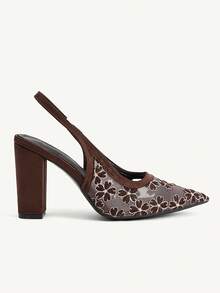 CUCCOO CHICEST Giày nữ mùa thu mới, chất liệu lưới, mũi nhọn, gót thấp, gót mỏng, cao gót, kiểu dáng thanh lịch, thời trang, gót dày. - Cà phê nâu - Xem 2