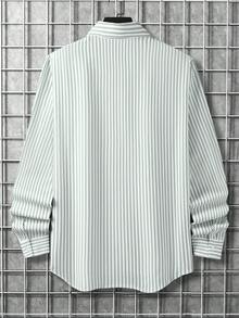 Manfinity Homme Men's Simple Blue And White Striped Woven Shirt - Green - View 2