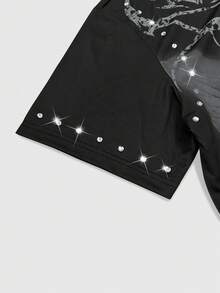 ROMWE MEN Street Life Camiseta de manga corta con cuello redondo, decorada con estampado de ángel y cristales para hombres - Multicolor - Ver 5