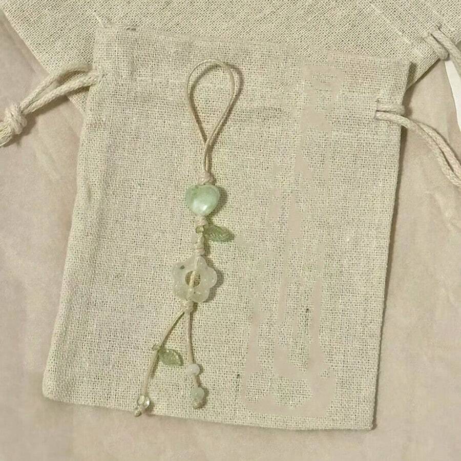 1Pc Pink/Green Crystal Jade Flower & Green Leaf Spring Limited Phone Lanyard, Versatile Bag Charm Keychain Camera CCD Decor, Sweet Floral Phone Strap For Daily Outfit Matching, Perfect Birthday Holiday Gift For Mother Family And Friends - Multicolor - View 1