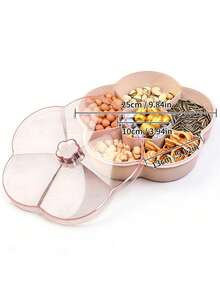 Nuts And Dried Fruits Box, A Stylish Chinese-Style Red Fruit Tray With A Lid, Perfect For Weddings, Living Rooms, And Snacking. It Features Multiple Compartments For Candy And Other Snacks. - Baby Pink - View 5