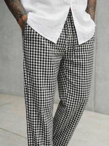 GENTILAND Men's Woven Striped Loose Long Casual Straight Leg Pants, Suitable For Daily Wear - Black - View 5