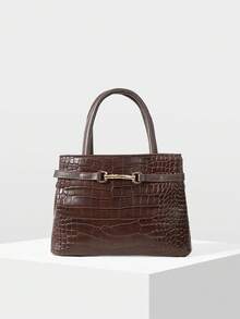 MOTF PREMIUM FASHION ALLIGATOR PATTERN HANDBAG - Coffee crocodile pattern - View 3