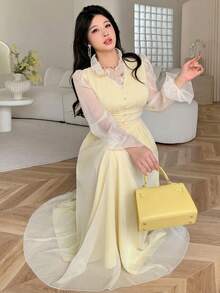 Feyla Women's Elegant Office Wear Long Dress - Pale Yellow - View 6