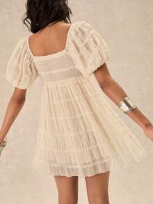 Easelle Apricot Woven Chiffon Mini Dress For Women - Apricot - View 2