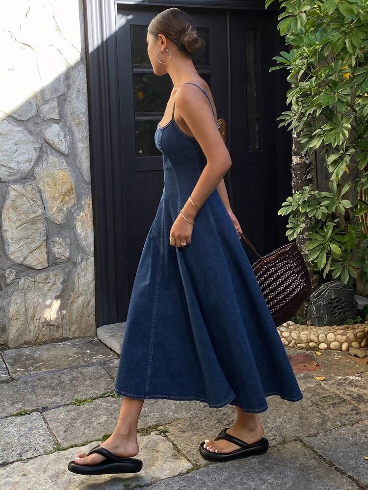 Women's Vacation Style Spaghetti Strap Denim Dress
