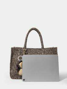 Túi xách nữ, túi tote có quai xách trên, họa tiết Paisley, phong cách retro, thời trang, thanh lịch, đơn giản, cá tính, đa năng, thích hợp cho đi biển, kỳ nghỉ, du lịch, mùa hè, ven biển, tiệc bãi biển (Họa tiết ngẫu nhiên) - Cà phê - Xem 5