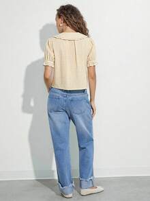 WESTFADE Áo sơ mi tay phồng cổ bèo ngắn cài cúc, kiểu dáng thường ngày dễ thương, phong cách Boho, thích hợp cho mùa thu, đông, hoặc trang phục phương Tây dành cho nữ. - Màu vàng - Xem 2