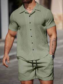 Manfinity CasualCool 男士休闲短袖衬衫套装 - 軍綠色 - 查看 4