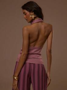 MUSERA Áo dệt kim cổ yếm ôm sát eo, cổ chữ V sâu, gợi cảm, dễ thương, thích hợp cho mùa hè, kỳ nghỉ, đi chơi, phong cách Ibiza, thanh lịch, hoàng hôn, có dây buộc. - Bụi tím - Xem 3