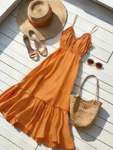 GlowEve 女士精美编织优雅夏季度假连衣裙 - 橘色 - 查看 3