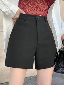 DAZY Women's Solid Color Front Button Pocket Simple Casual Shorts, Everyday Wear School - Black - View 7